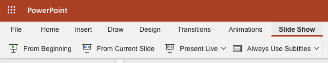 A screenshot of the toolbar in Microsoft PowerPoint Online.