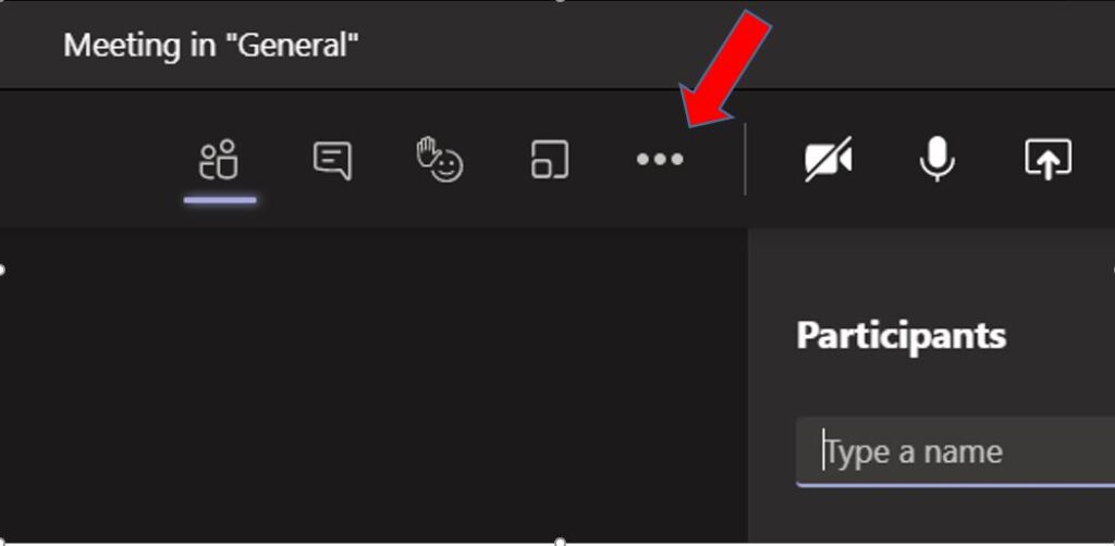 MS team interface, red arrow pointing to 3 dots menu icon