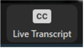 Zoom Live Transcript button with square CC icon picture