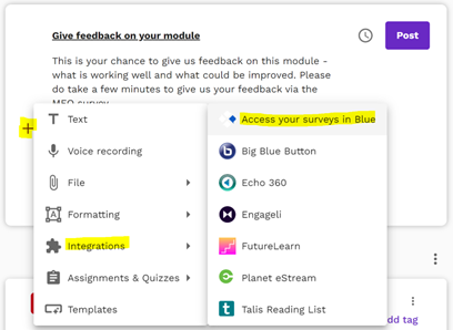 process for adding the Explorance Blue integration