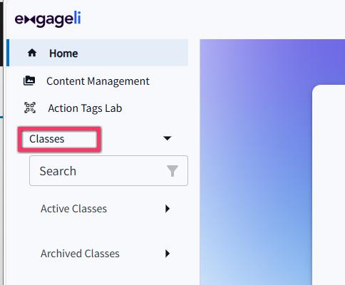 showing Click Classes on the left to expand the menu.