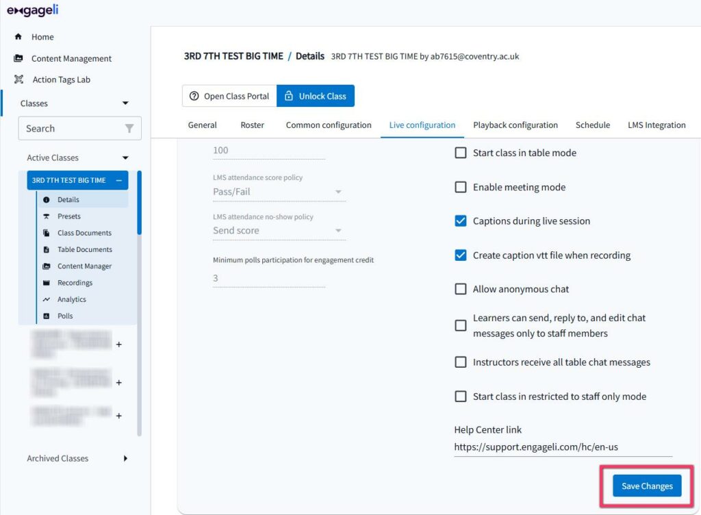 showing Click Save Changes highlighted