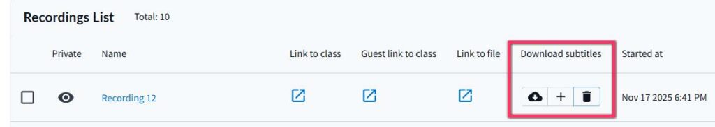 Showing Download Subtitles Column buttons