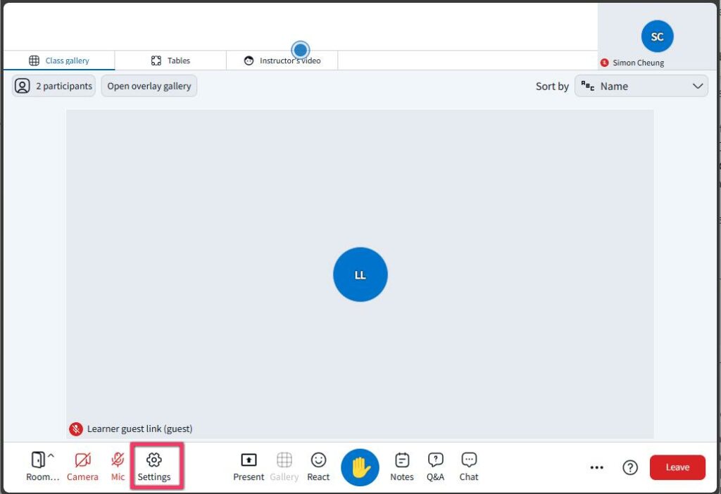 Showing Open Settings (gear icon) at the bottom left of the screen.