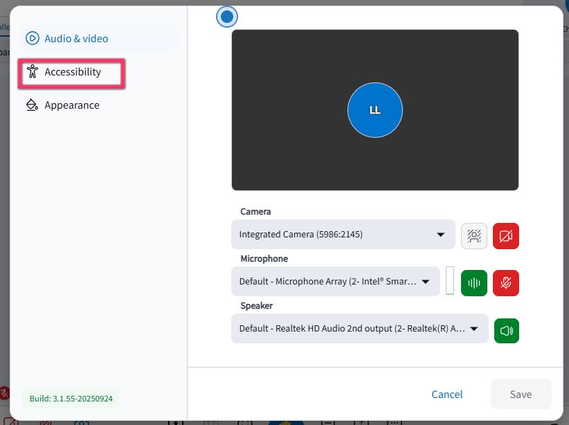 showing Select Accessibility in menu